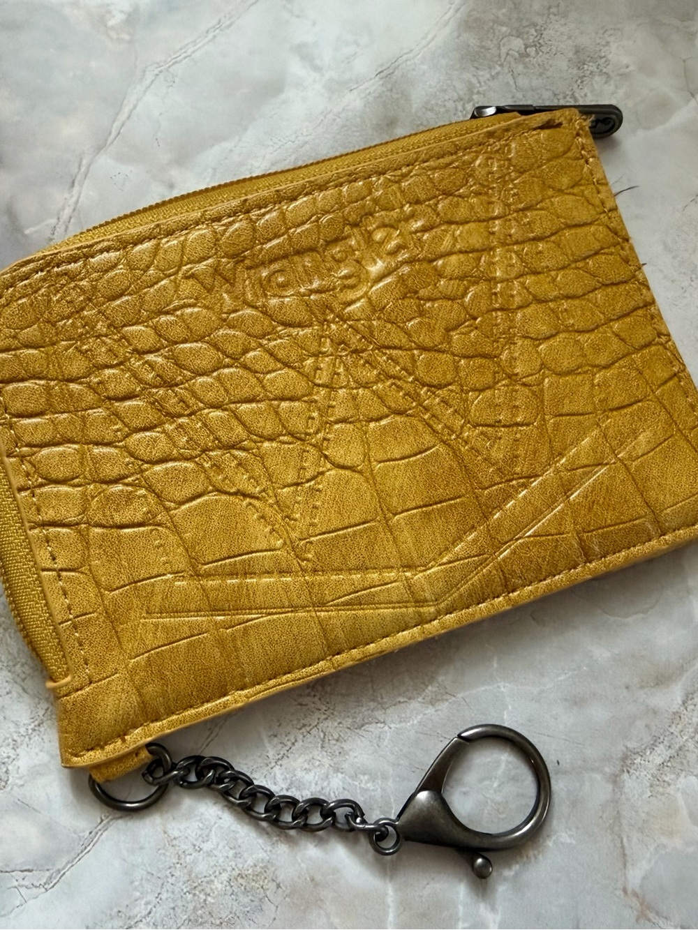 Wrangler Croc-Embossed Mustard Yellow Key Pouch with Chain